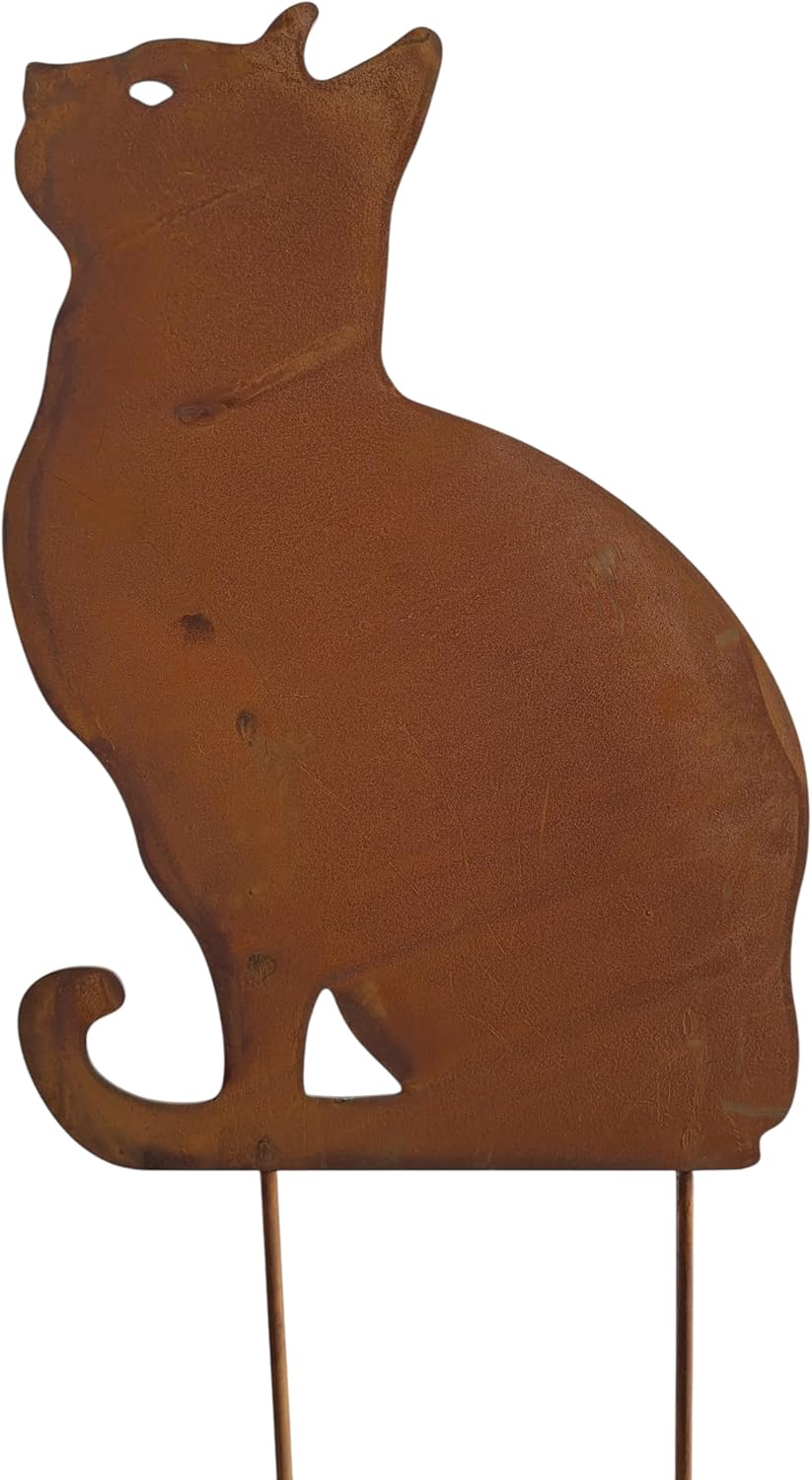 Bornhöft Gartendeko Gartenstecker Katze mit Kitte Katzenbaby Edelrost Rost-Optik Metallfigur, Garten