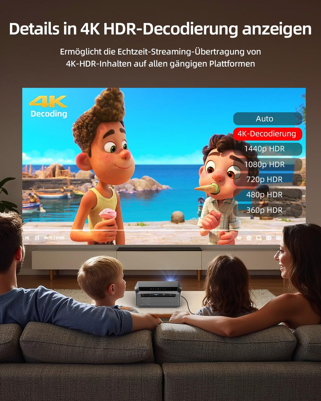 Smart Beamer 4K Wlan Bluetooth NFC, HDR LED Ultra HD 4K Beamer Heimkino Gaming 2300 ANSI Tageslicht,