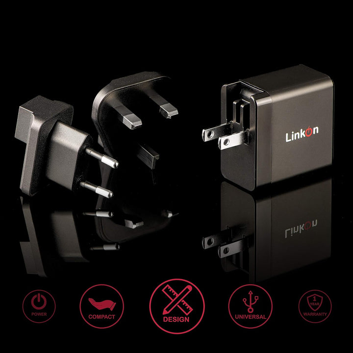 LinkOn Ganius 65W Wand-Ladegerät GaN Tech 65W USB-C PD3.0 PPS und 18W USB-A QC4.0+ Kompatibel mit Ma