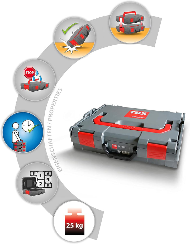 TOX L-BOXX Sortimentskoffer, effektiv, robust, belast- &amp; stapelbar mit 8-Mulden-Kleinteileinsatz, di