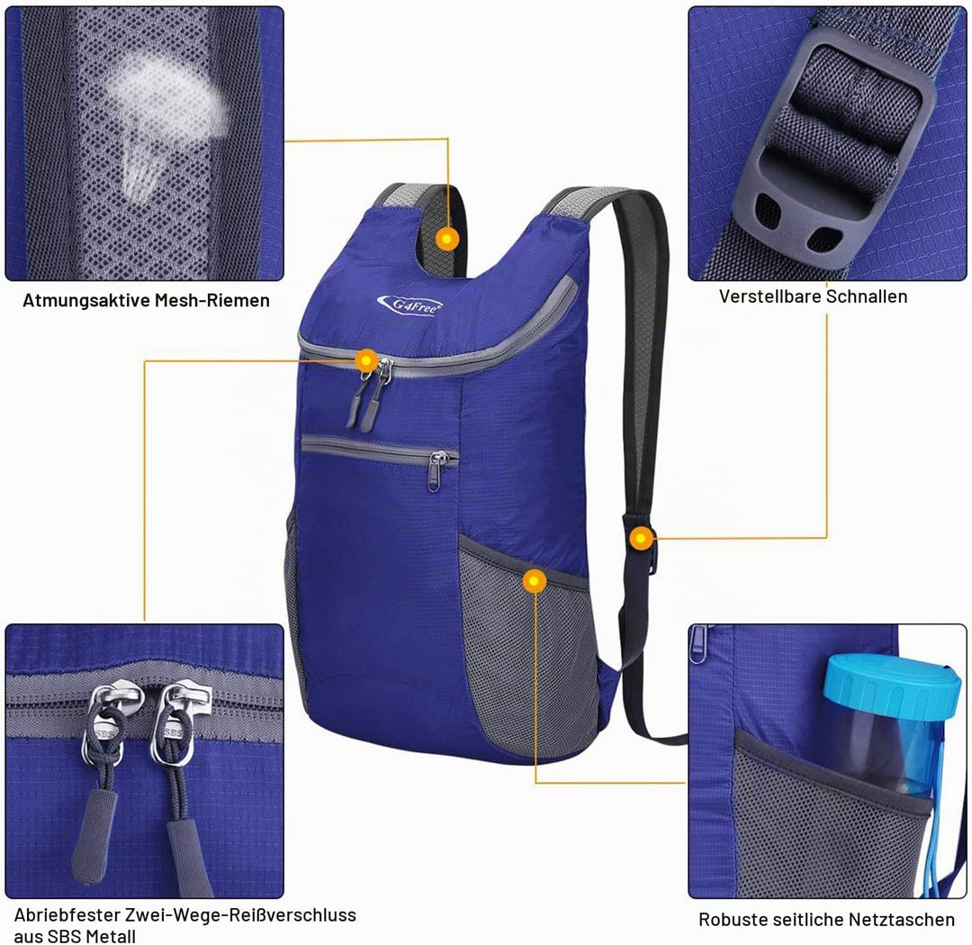 G4Free Ultraleichter 11 l kleiner faltbarer Rucksack für Reisen, Wandern, Radfahren, Wandern oder Me