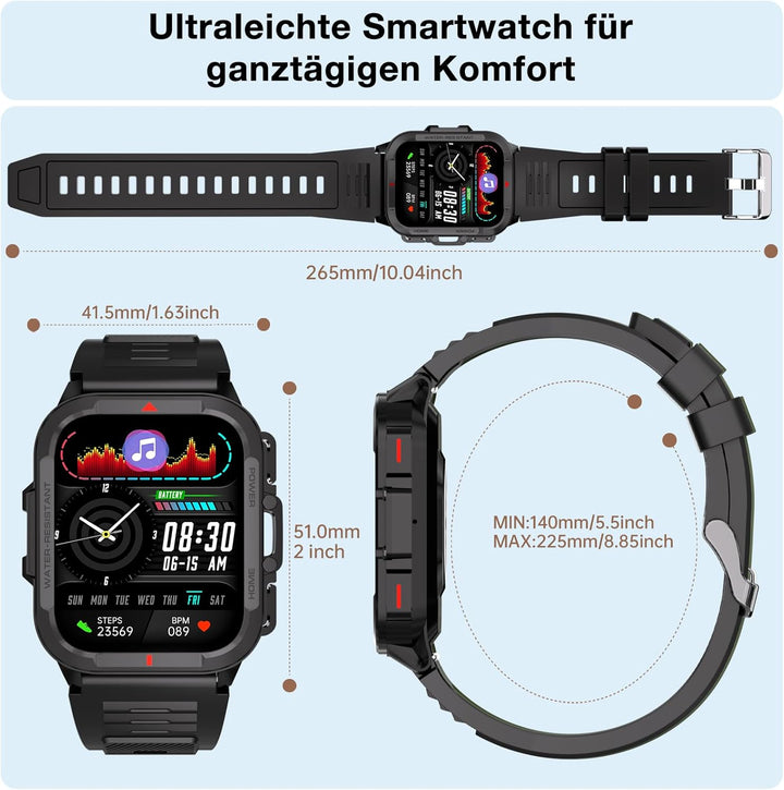 Bebinca Smartwatch Damen/Herren mit Telefonfunktion, 1,72“ HD Quadratische Touchscreen Fitness-Track