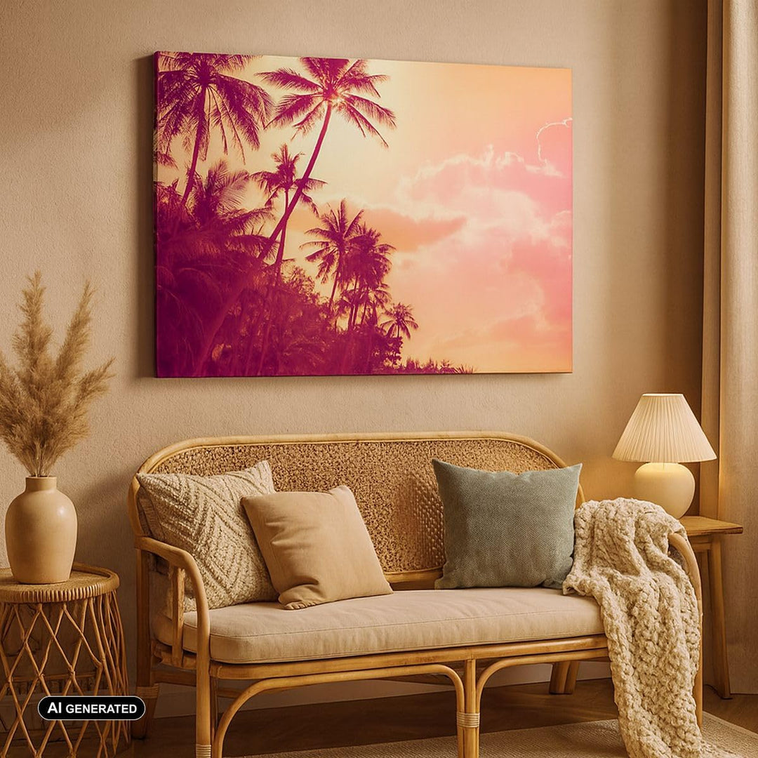 Bilder auf Leinwand 100x70cm Leinwandbild mit Rahmen palme dschungel Gross Wanddeko Bild Schlafzimme