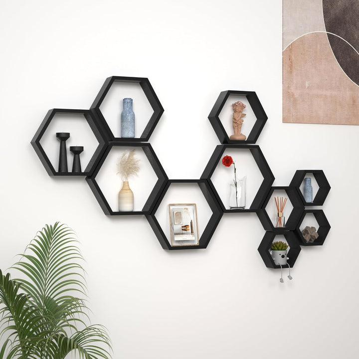 Sechseckige Wandregale Wabenförmige Regale 5er-Set Wandmontierte Holzregale im Landhausstil Wand-Auf