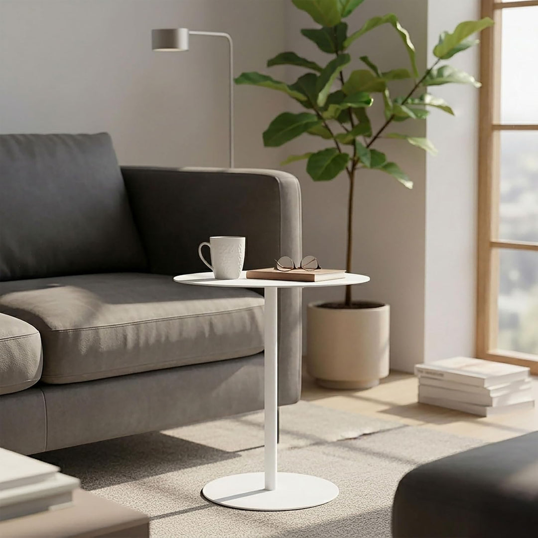 Spetebo Metall Beistelltisch rund weiss - Ø 35 cm - Couchtisch im Bistrotisch Design - Wohnzimmertis