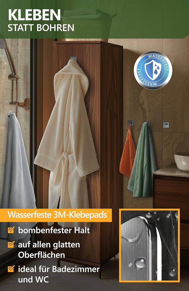 4smile Klebehaken - 6er Set Edelstahl MZ Design - Handtuchhaken für Bad und Küche Modern - 6er Set S