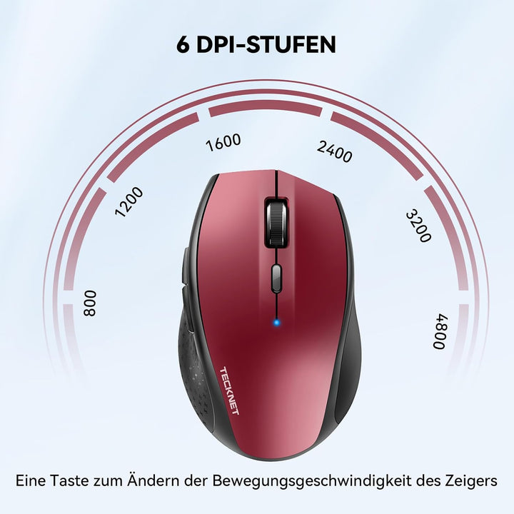 TECKNET Bluetooth-Maus, kabellose Maus 3200 DPI, Akkulaufzeit 24 Monate, Wireless Bluetooth 6 DPI-St