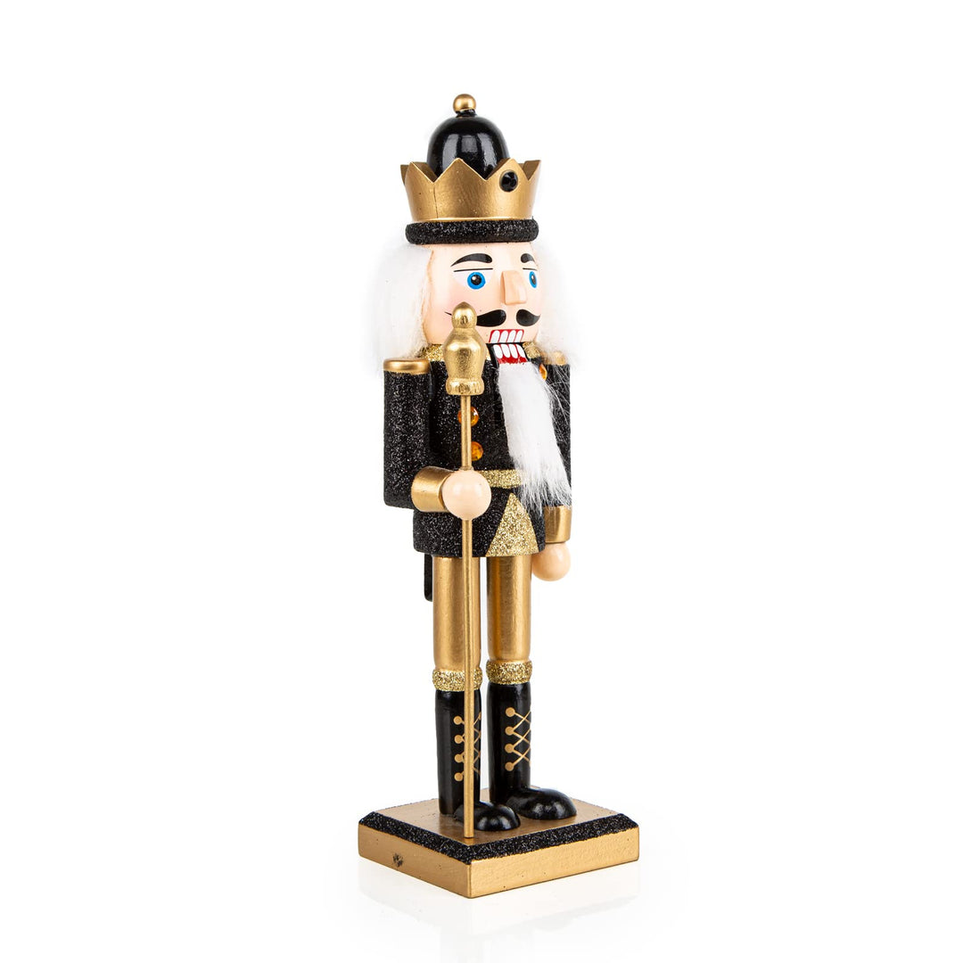 Logbuch-Verlag Nussknacker Figur schwarz Gold glitzernd aus Holz 26 cm Weihnachten König Dekofigur N