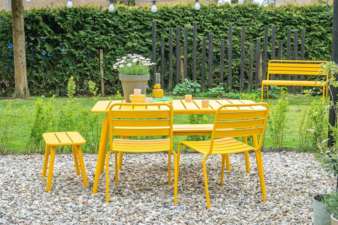 MaximaVida Gartenbank Max aus Metall 120 cm ockergelb - ohne Rückenlehne 120 x 35 x 45 cm Gelb, 120