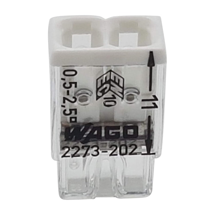 WAGO Wago 2273-202 Kompaktklemme, 0,5-2,5 mm, 2-polig, transparent, weiss, 100 Stück
