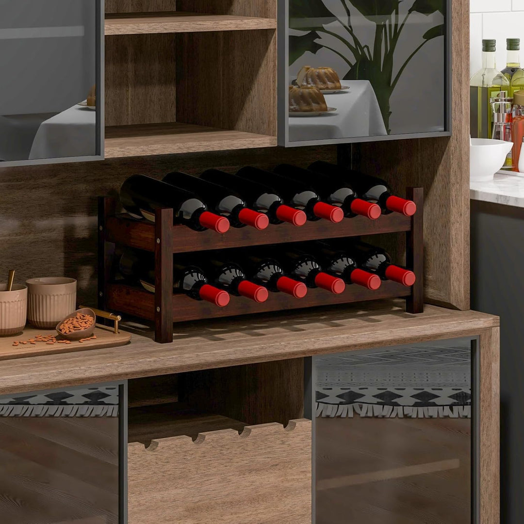 COSTWAY Weinregal Bambus für 12 Flaschen, Flaschenregal mit 2 Etagen, Flaschenhalter für Keller, Küc