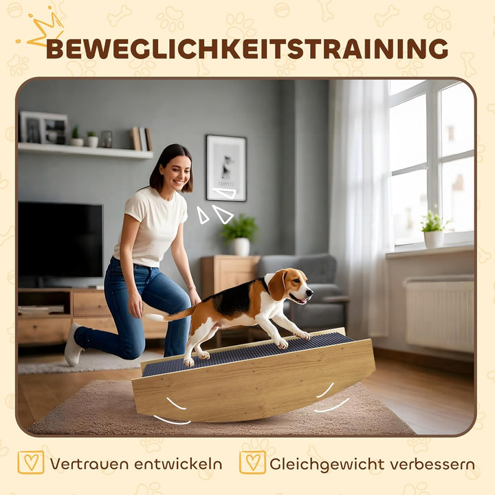 PawHut 2-in-1 Hundewippe, Hunde Agility Wippe aus Holz, Hunde Agilitäts Rampe für kleine, mittelgros