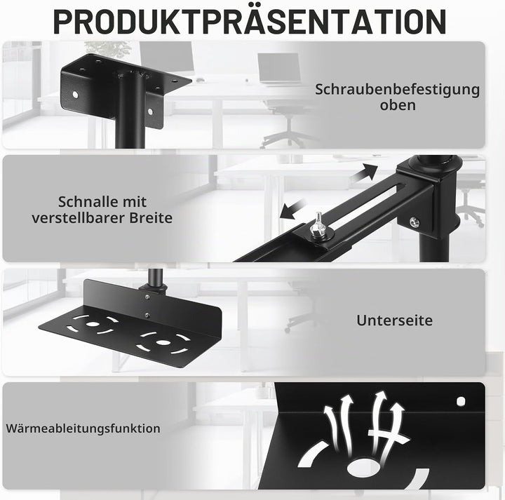PC Halterung Unter Schreibtisch,PC Halterung,Einstellbare Höhe 50–530 Mm,Breite 135–225 Mm,Bis Zu 35