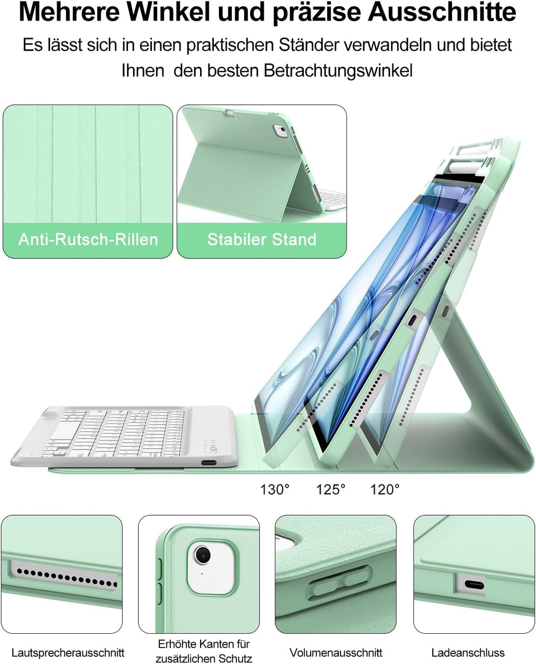 Tastatur Hülle für iPad Air 13 (M3/M2) 2025/2024, Deutsches QWERTZ, Magnetische Bluetooth Abnehmbar
