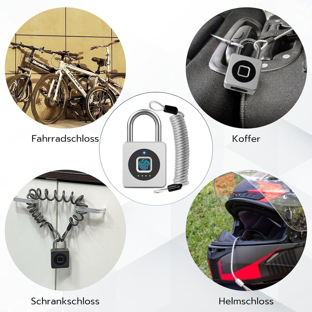 Eseesmart Fingerabdruck Schloss - Vorhängeschloss Fingerabdruck mit Kabel, Smart Lock with Bluetooth