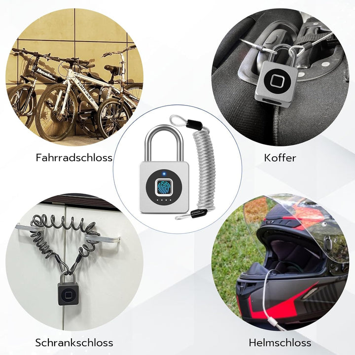 Eseesmart Fingerabdruck Schloss - Vorhängeschloss Fingerabdruck mit Kabel, Smart Lock with Bluetooth