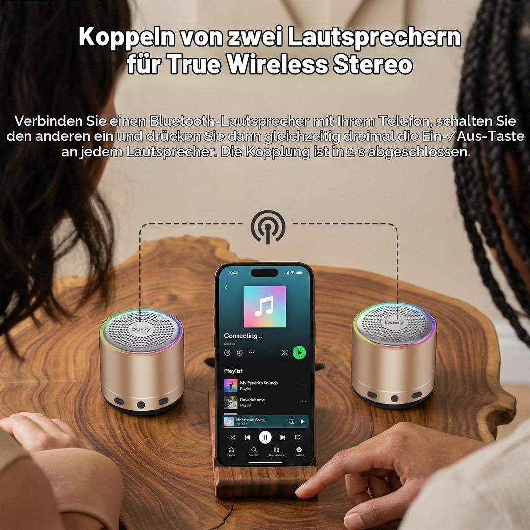 Mini Bluetooth Lautsprecher (83g), Musikbox Bluetooth 5.4 mit RGB Lichter, HD-Sound &amp; Starke Bass, T
