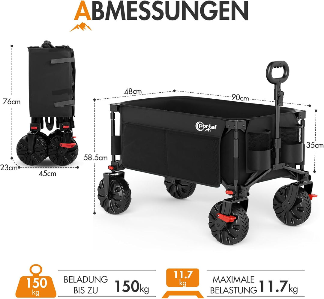 Portal Bollerwagen faltbar grösse Reifen mit Bremse Klappwagen Handwagen klappbar mit Seitentasche F