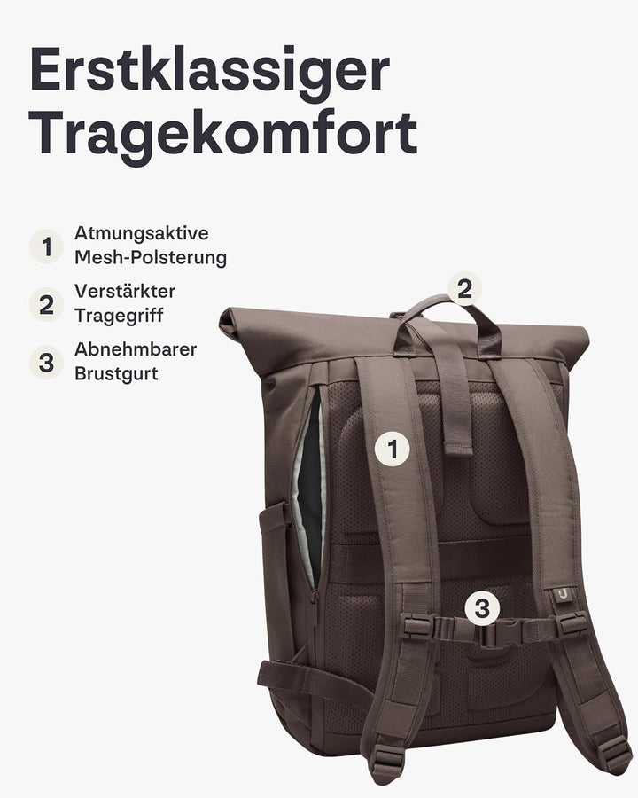 Johnny Urban Rucksack Herren & Damen Braun - Allen Large - Rolltop Backpack Gross für Fahrrad, Arbei
