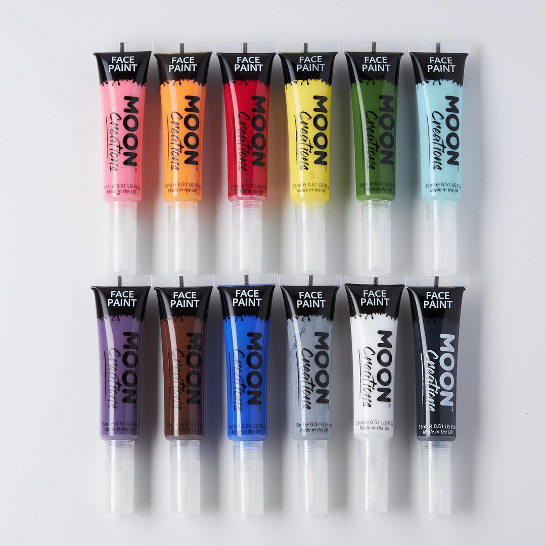 Moon Creations Gesichts- & Körperfarbe mit Pinselapplikator 15ml - Set mit 12