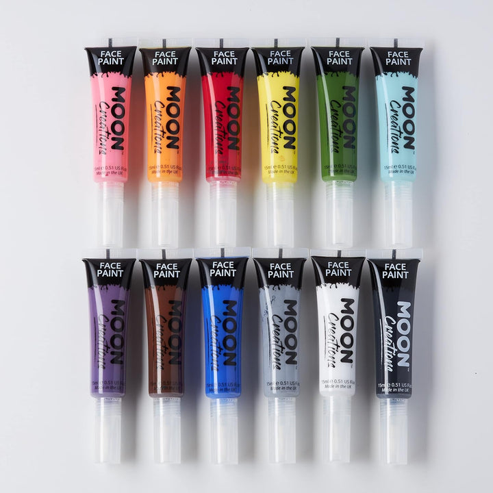 Moon Creations Gesichts- & Körperfarbe mit Pinselapplikator 15ml - Set mit 12