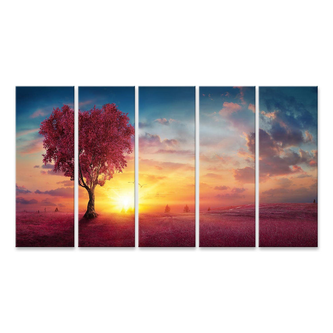 islandburner Bild auf Leinwand Herz Baum Liebe Natur Rot Landschaft Sonnenuntergang Bilder Wandbilde