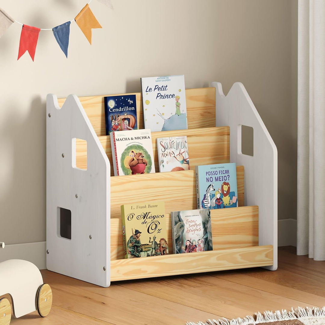 IDIMEX Bücherregal Bruno 4 Fächer aus Massivholz - Natur/weiss Montessori Bücherregal für Kinderzimm