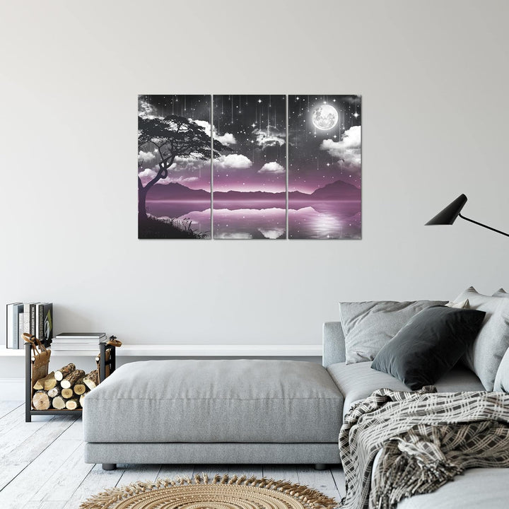 Runa Art Wandbilder Nachthimmel Natur Bild XXL Wohnzimmer Schlafzimmer Violett Grau Mondschein Wasse