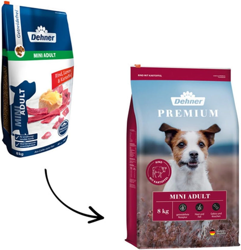 Dehner Premium Hundefutter, Trockenfutter getreidefrei, für ausgewachsene Hunde kleiner Rassen, Rind