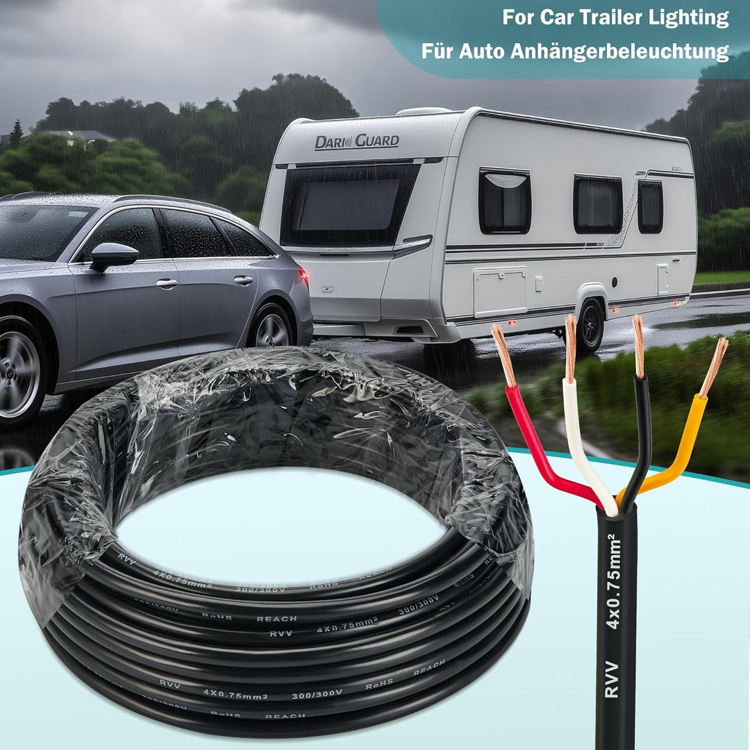 4-adriges Kabel LED-Rücklichter Verkabelungkabel für Anhänger 4x0,75mm² - 10M FLRYY Fahrzeugleitung