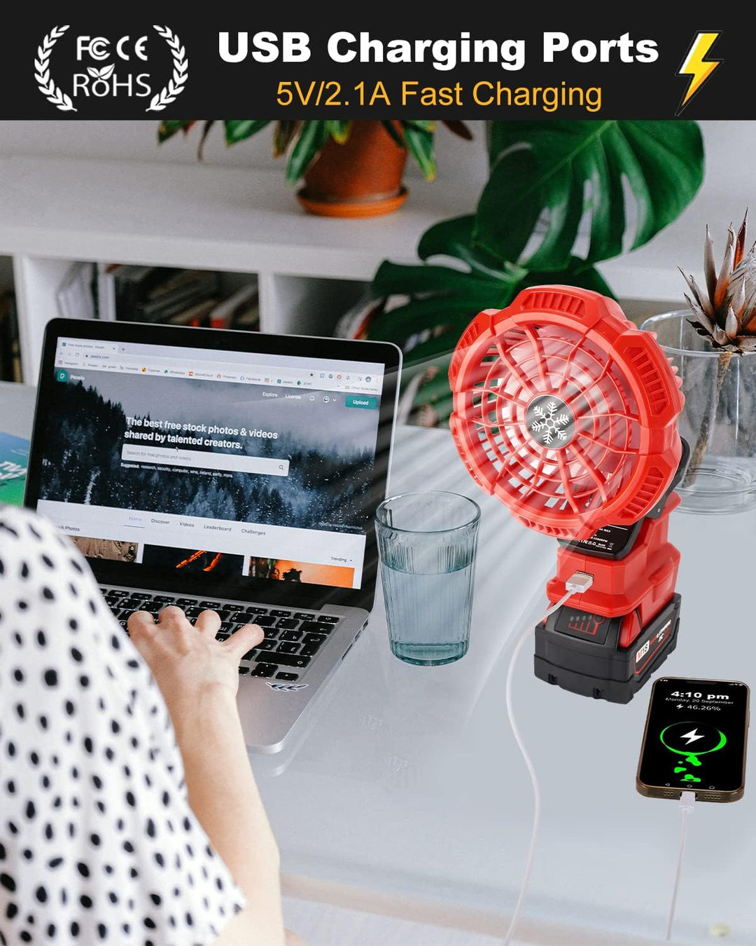 Tragbarer Clip-on-Ventilator für Milwaukee M18 Akku, 18v Leise akku ventilator mit 3 energieeffizien