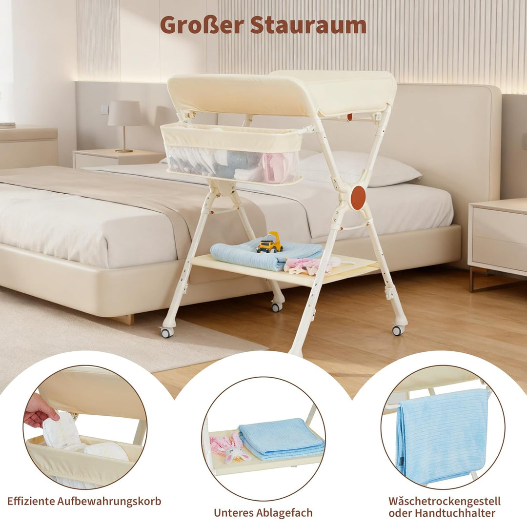 Virimolo Baby Wickeltisch Mit Rollen, Tragbare, Höhenverstellbare Und Klappbar Wickelstation Mit Org
