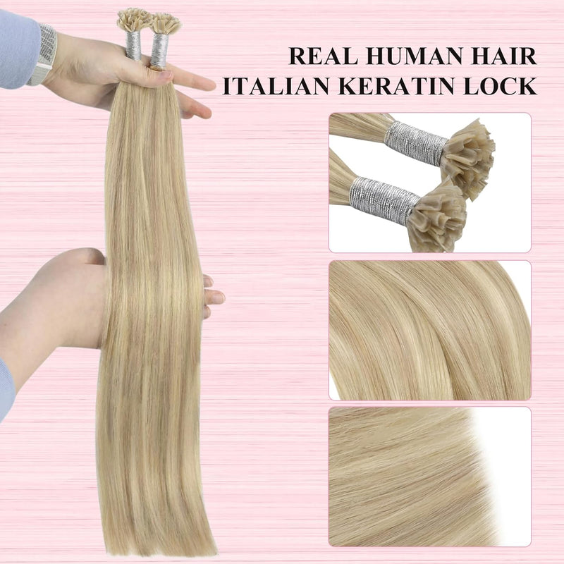 YoungSee Bonding Extensions Echthaar Blond 45 cm Haarverlangerung Bondings Echthaar Aschblond Strahn