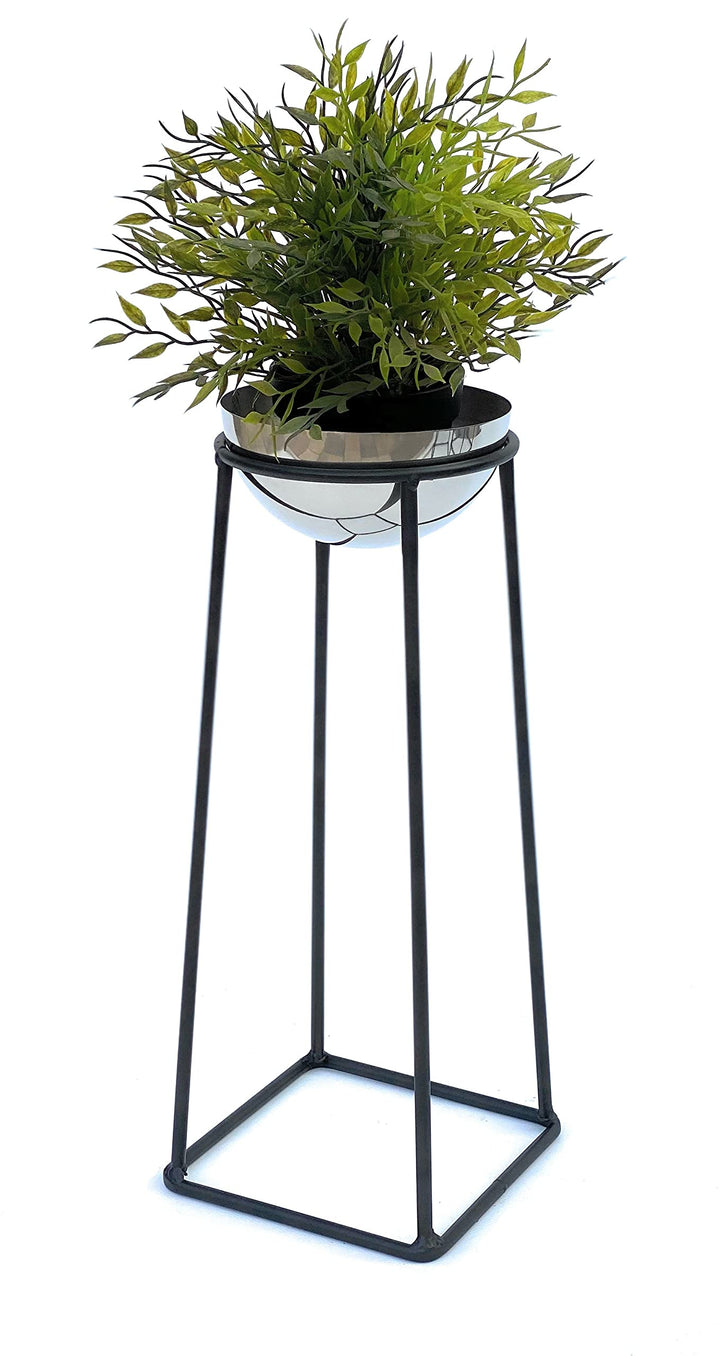 DanDiBo Blumenhocker Metall mit Topf Schwarz Silber 43,5 cm Blumenständer 96078 S Blumensäule Modern
