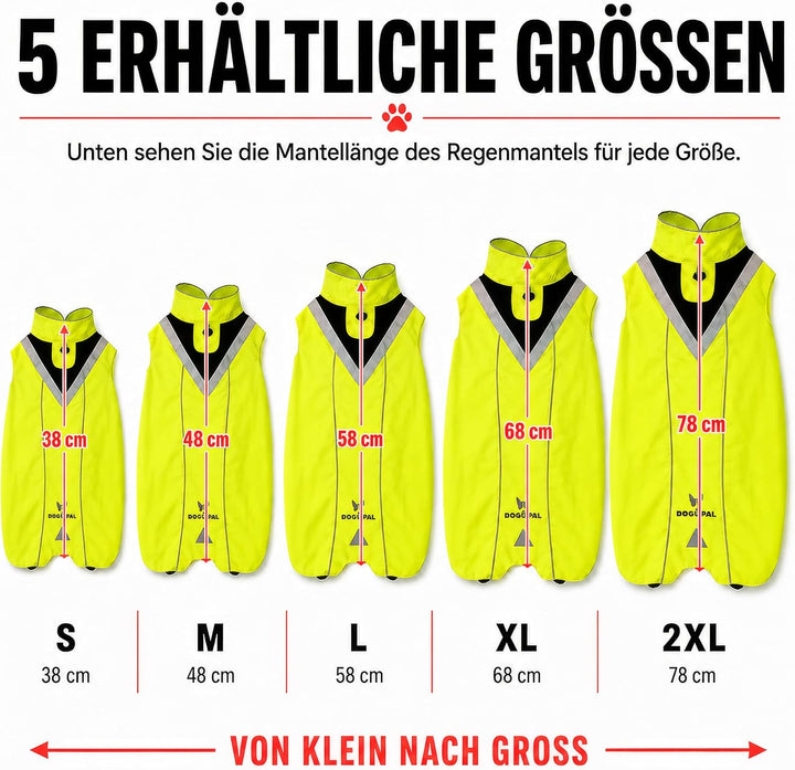 DOGOPAL Regenmantel Hund wasserdicht für kleine &amp; grosse Hunde - Gelber Hunderegenmantel mit Reflekt