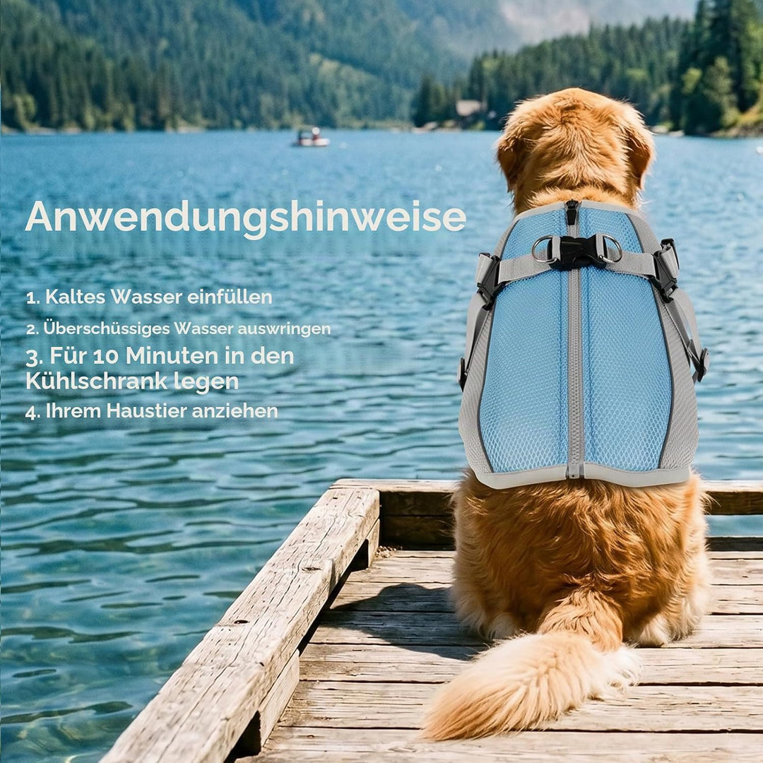Kühlweste Hund mit Geschirr, Hundekühlweste für kleine Hunde, Atmungsaktive Kühljacke mit Verdunstun