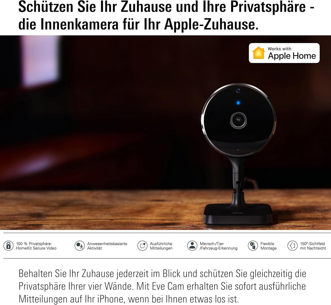 Eve Cam - Smarte Innenkamera, 1080p-Auflösung, WLAN, 100 Prozent Privatsphäre, HomeKit Secure Video,