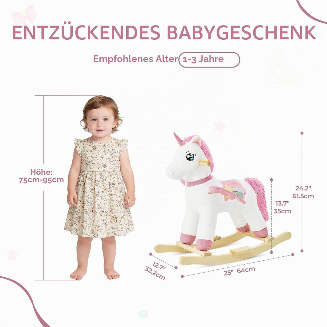 FUNLIO Einhorn-Schaukelpferd für Babys, Regenbogenfee-Einhorn-Schaukelpferd für Kleinkinder 1-3 Jahr
