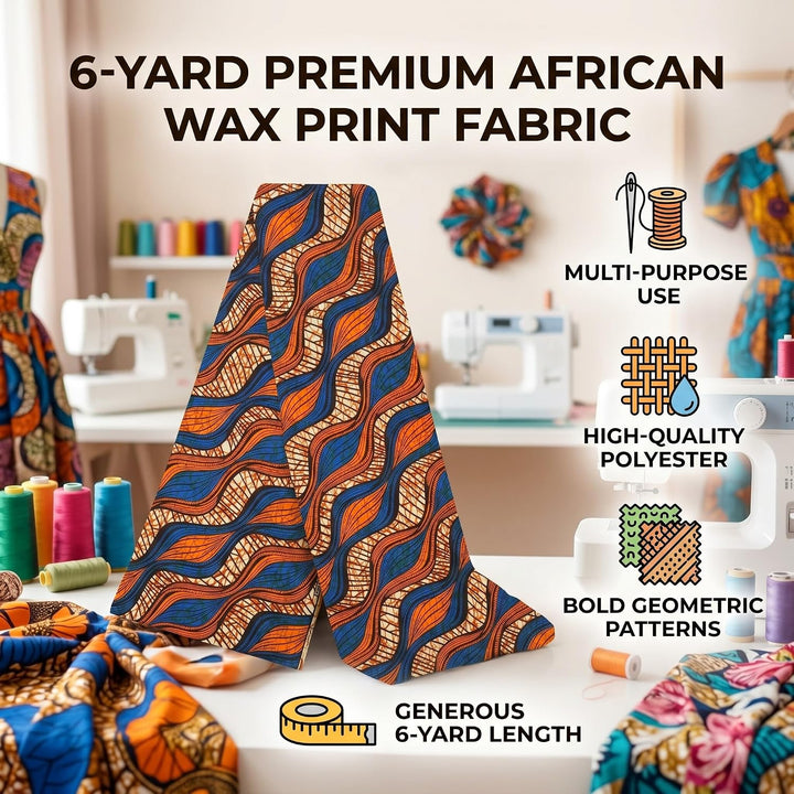 Eujgoov 6 Yards Afrikanischer Polyester-Wachsdruck-Stoff Afrikanischer Stoff für Partykleid DIY Bär