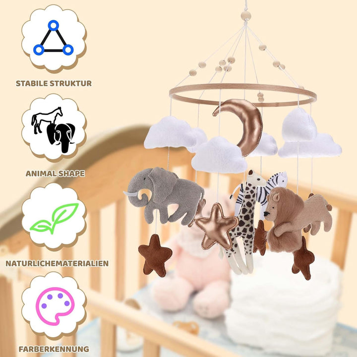 Mobile babybett,Mit gehäkelten Sonne,Monden Sternenund Wolken hängenden Dekorationen,Holz Mobile Bab