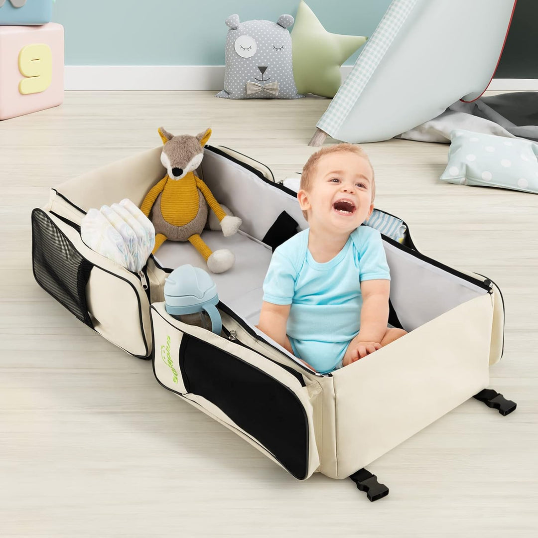 COSTWAY 3-in-1-Wickeltasche, tragbare Baby-Reisetasche mit Wickelunterlage, Kinderwagengurte, isolie