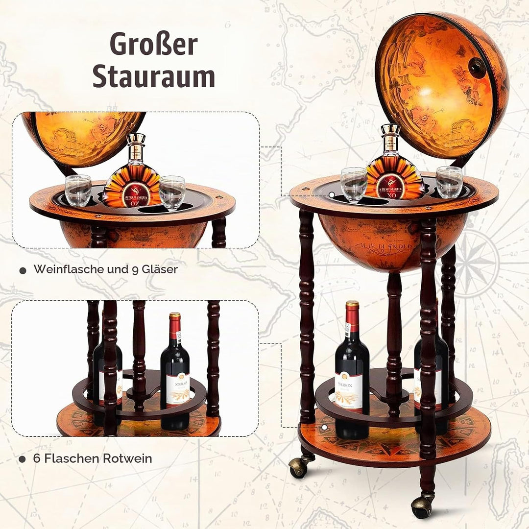 COSTWAY Globus Bar Barwagen Globusbar Hausbar Minibar Weinregal mit Rollen