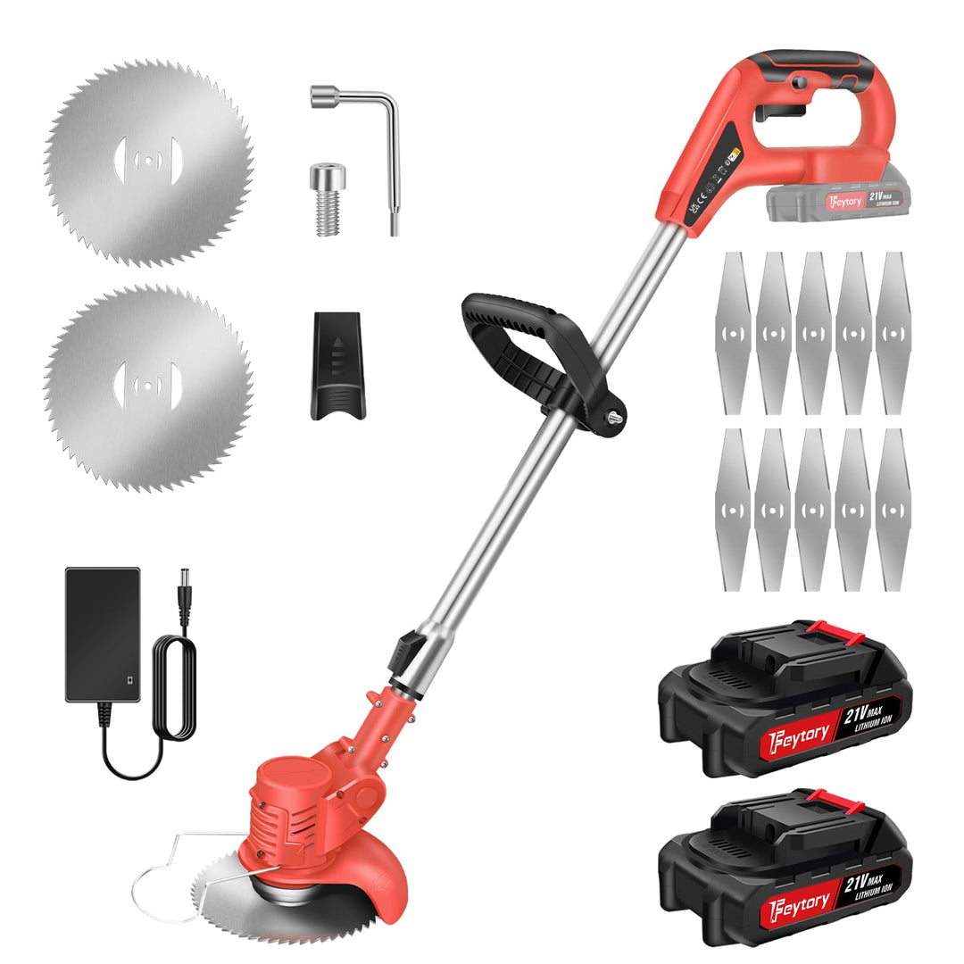 21V Akku Rasentrimmer, 3 in 1 Akku Rasen Trimmer mit 2x3000mAh Batterie, Elektrischer Rasentrimmer m