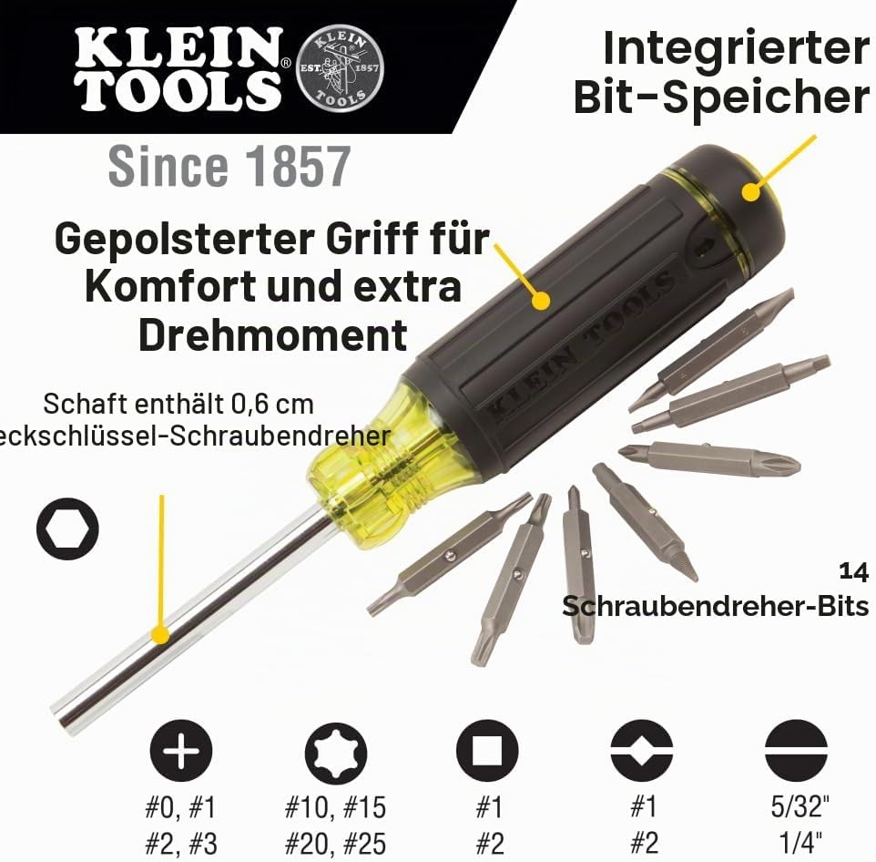 KLEIN TOOLS 32290 15-in-1 Multi-Bit-Schraubendreher, Schwarz Standard, Standard