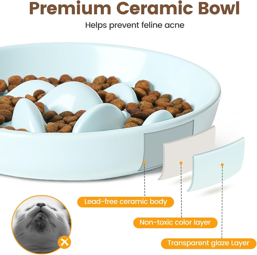 PETTOM Anti Schling Napf Katzen Keramik, Slow Feeder Katze Nassfutter, Langsam Fütterung Katzennapf,