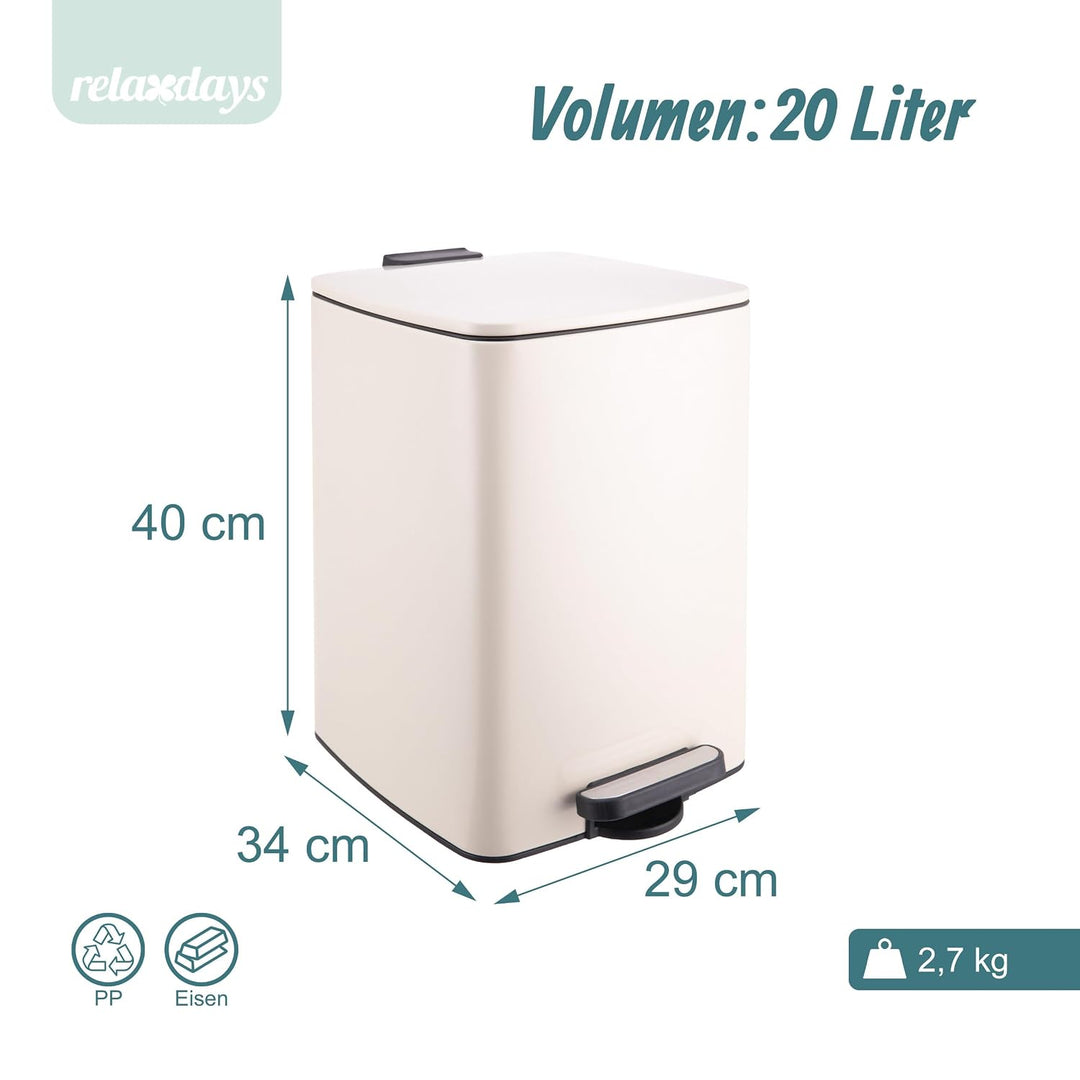 Relaxdays Mülleimer Küche, 20 Liter, Absenkautomatik, beige, Beige