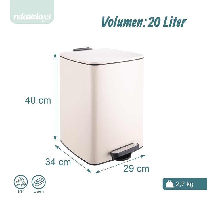 Relaxdays Mülleimer Küche, 20 Liter, Absenkautomatik, beige, Beige