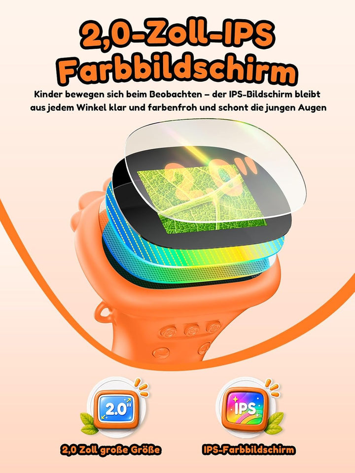 Mikroskop für Kinder, Digitales Mikroskop mit 2,0" IPS-Bildschirm Lupe 200x Vergrösserung, 8 LED Lig