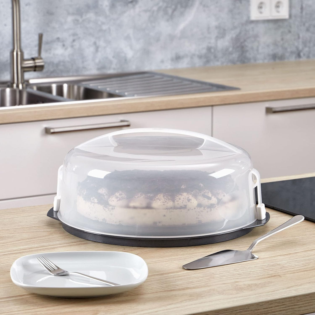 Grizzly runde Kuchen-Transportbox mit Klick-Verschluss, Tortenhaube mit Stückeinteilungshilfe, Torte