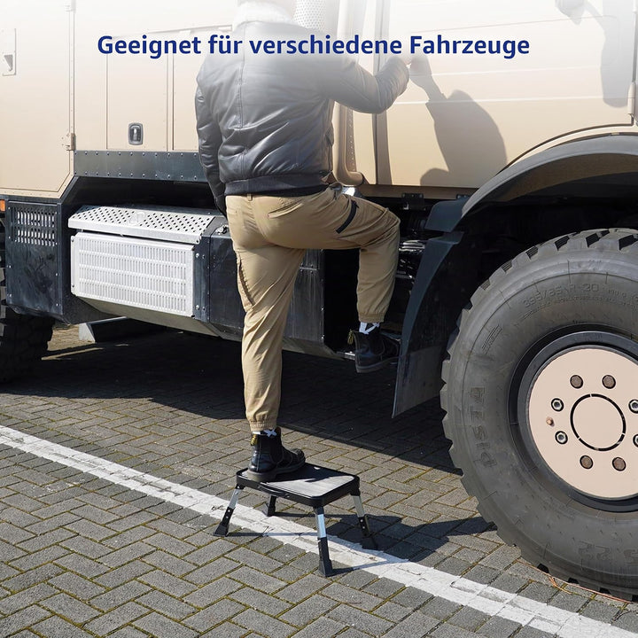 BONTEC 3-stufig höhenverstellbarer klappbarer Tritthocker mit rutschfester Plattform und Gummifüssen